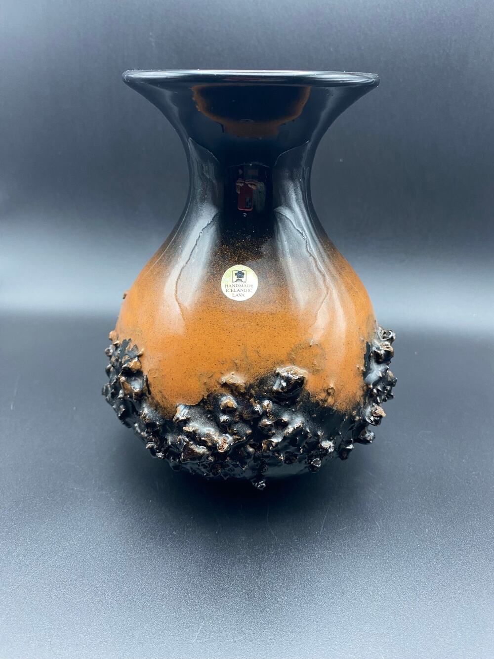 Vintage Mid Century 60’s-70’s Glit Pottery Lava Vase ~ Iceland ~ Brown Ombré